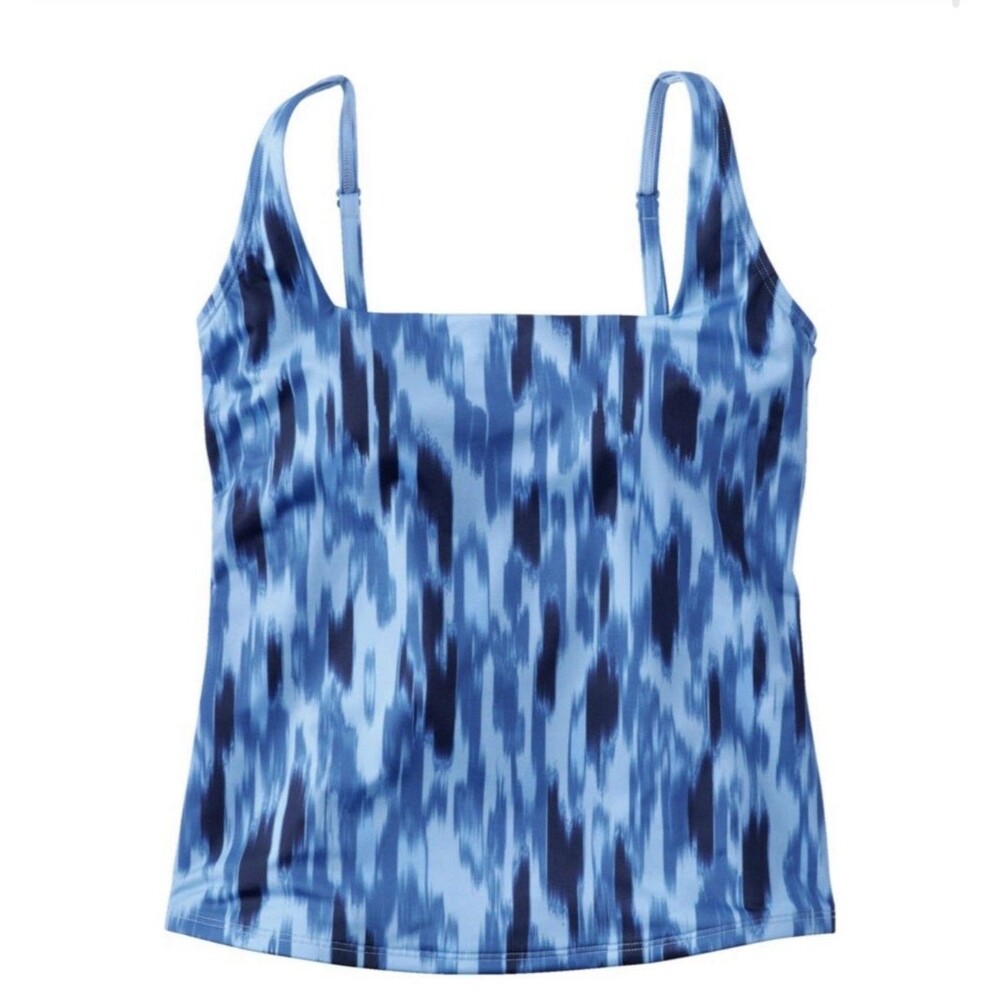 LL Bean New Currents Square Neck Blue Tankini Top Womens 12 Reg UPF 50 Floral